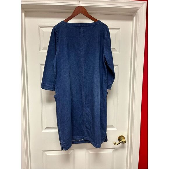 J. Jill Denim Dark Wash Large Front Pocket 3/4 Sleeve Dress s L EUC - Picture 7 of 9